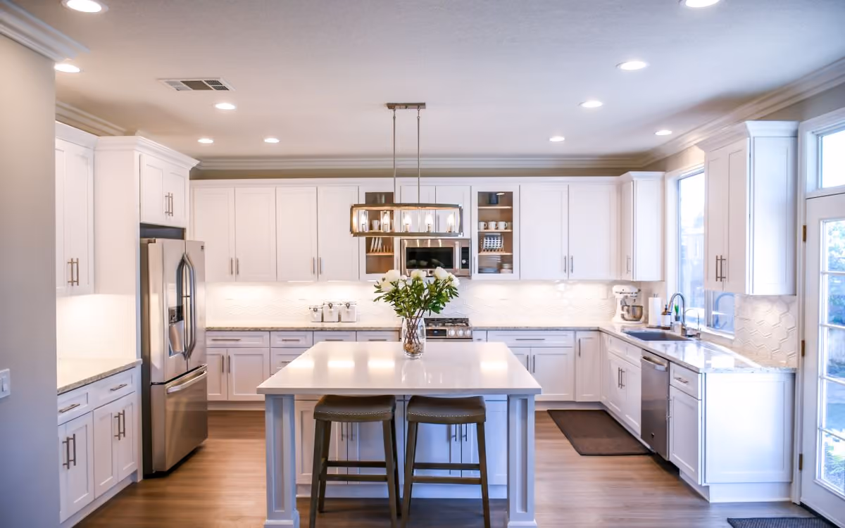Villa Noir - minimal white kitchen (placeholder photo)